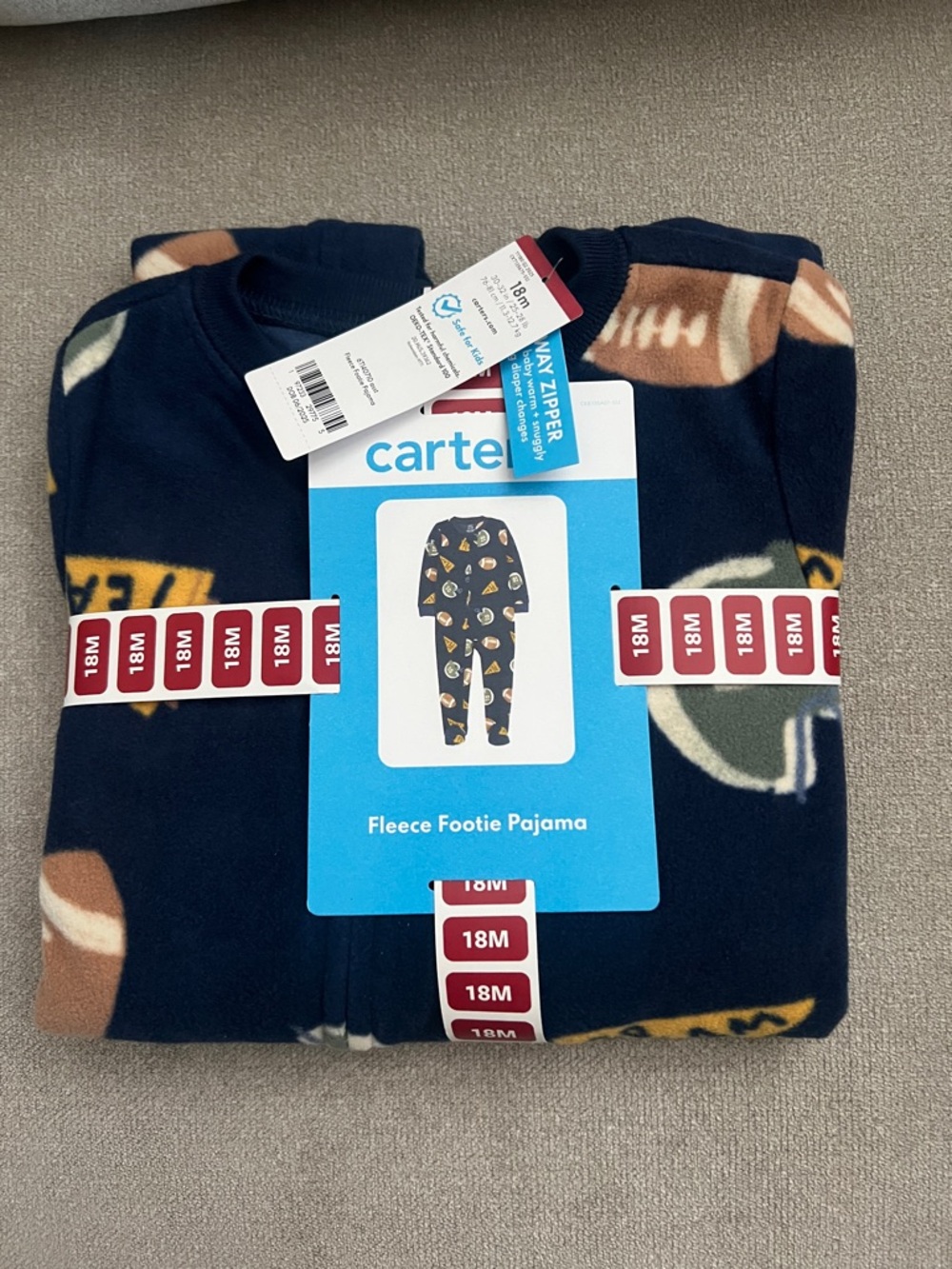 Carter's Navy Fleece Footie Pajama with Football Print